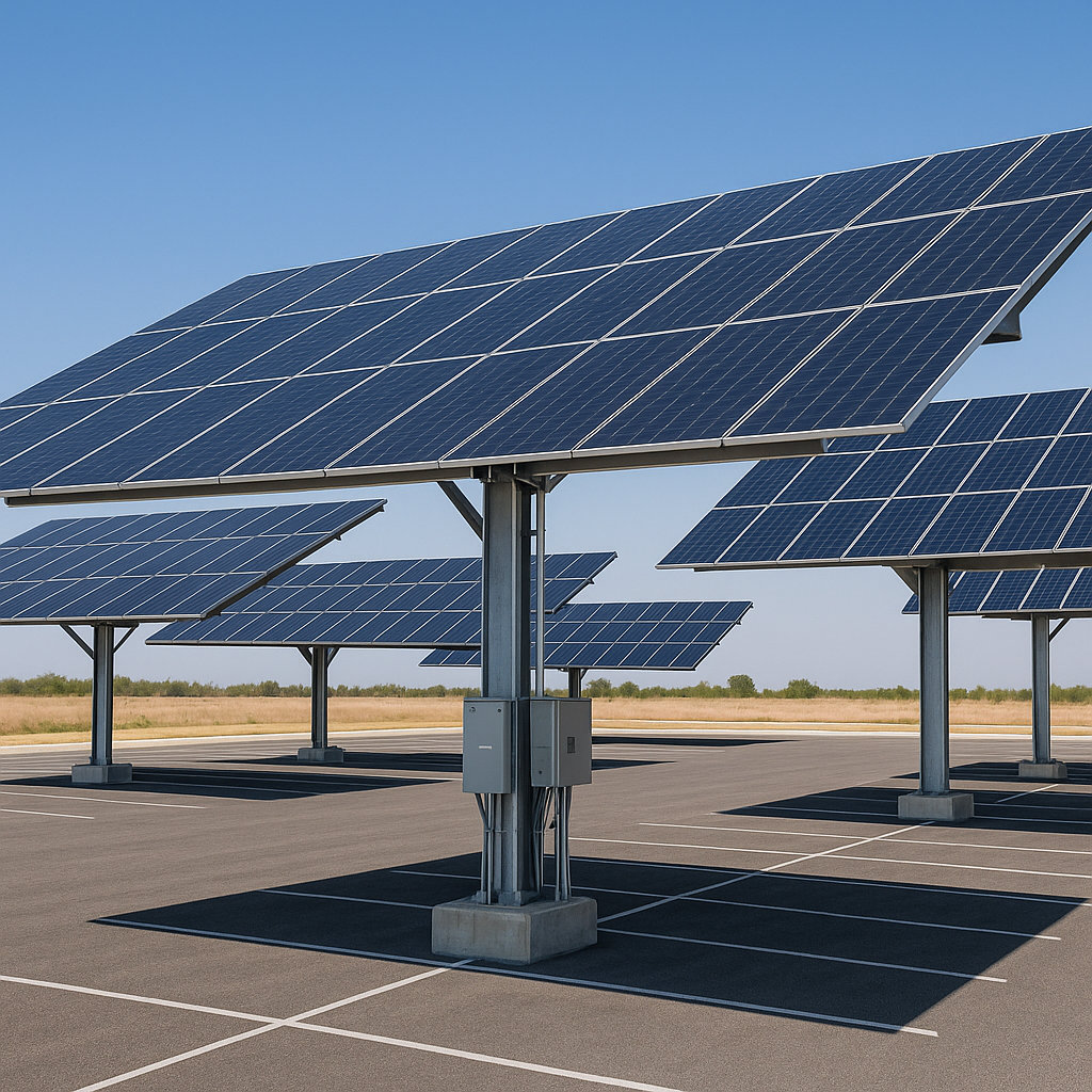 Structure d’ombrière photovoltaïque sur parking avec panneaux solaires
