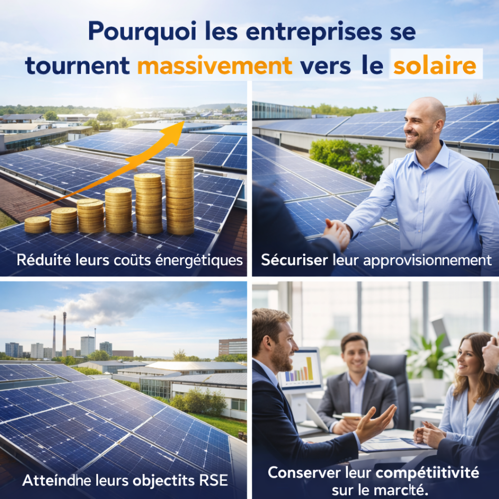 Installation solaire sur bâtiment d’entreprise illustrant la réduction des coûts énergétiques
